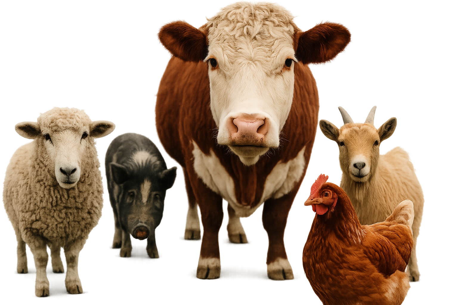 Animais de pecuária em ambiente rural.